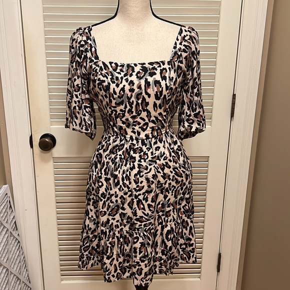 Saltwater LUXE Open Back Mini Dress in Cream Leopard Print, Size Small - Picture 4 of 17